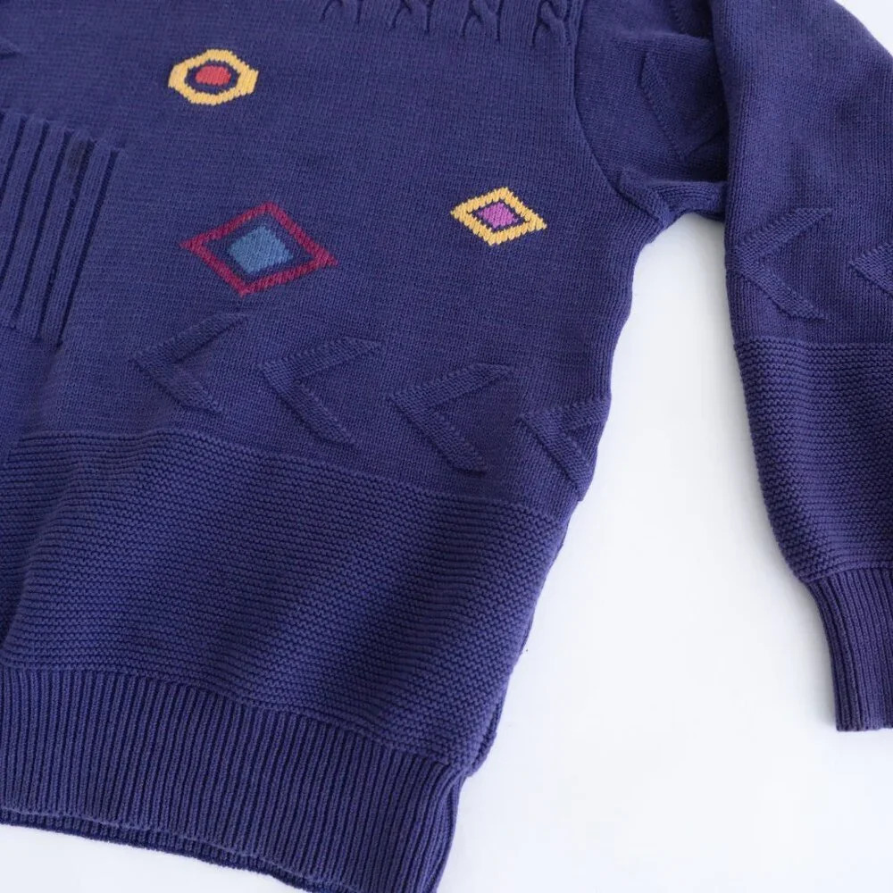 Vintage Jockey Euroline Navy Knit Geometric Shapes Crewneck Sweater L - Picture 6 of 12